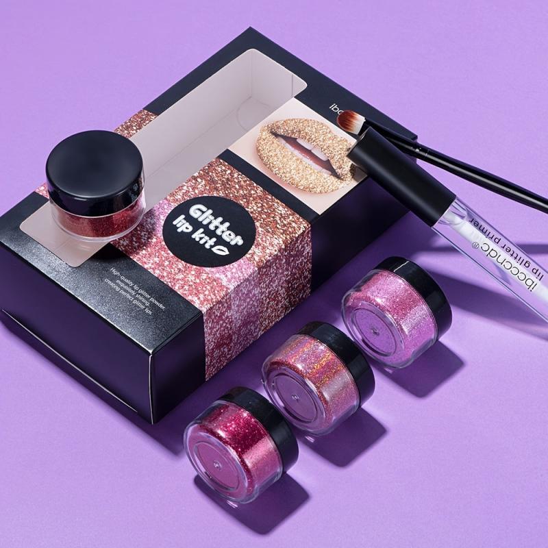 4-color Glitter Lip Gloss Kit with Primer Brush Waterproof Smudge Proof