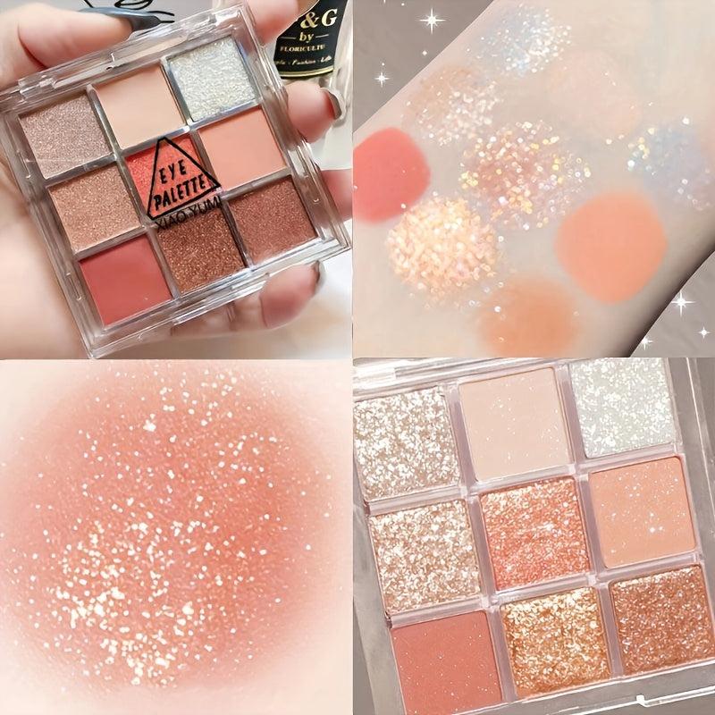 Sparkle 9 Colors Glitter Eyeshadow Palette Waterproof Orange Brown
