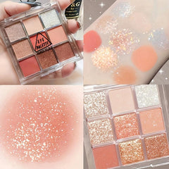 Sparkle 9 Colors Glitter Eyeshadow Palette Waterproof Orange Brown
