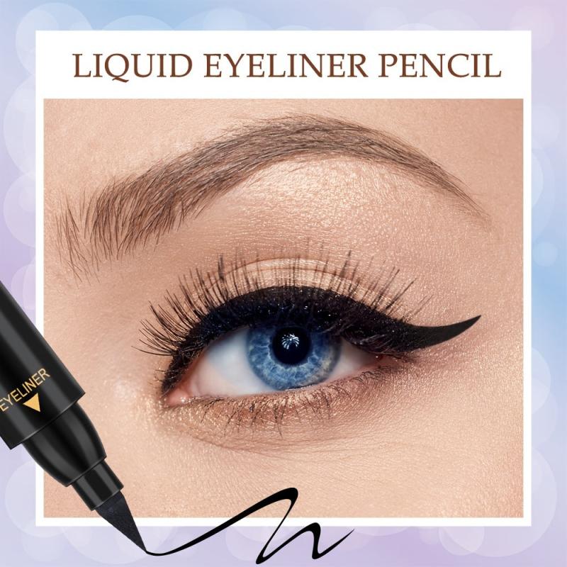 Waterproof Double Ended Eyeliner Stamp Pen with Smudge Proof Liquid Eyeliner