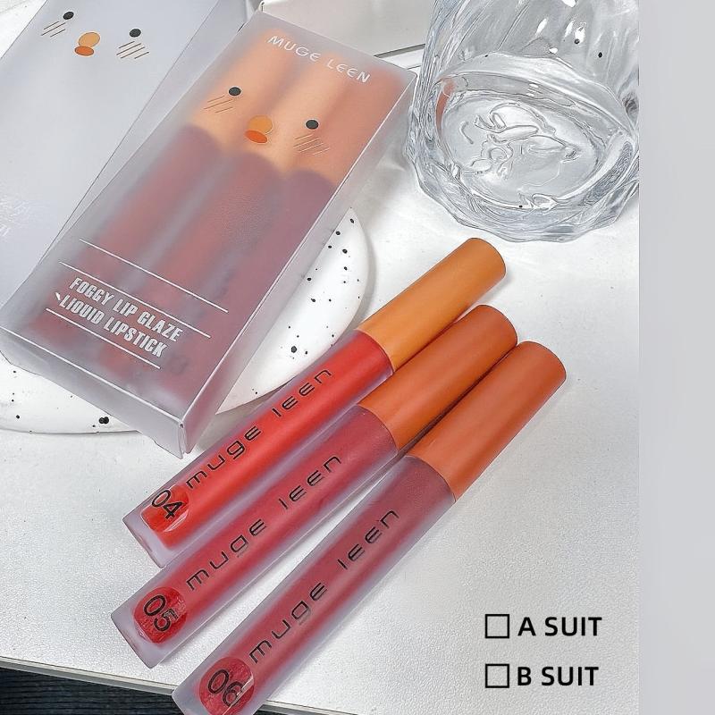 3 Colors Set Lip Gloss Velvet Matte Finish Lip Tint Liquid Lipstick