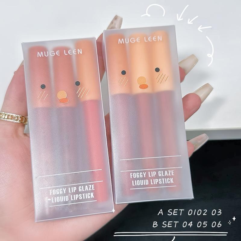3 Colors Set Lip Gloss Velvet Matte Finish Lip Tint Liquid Lipstick