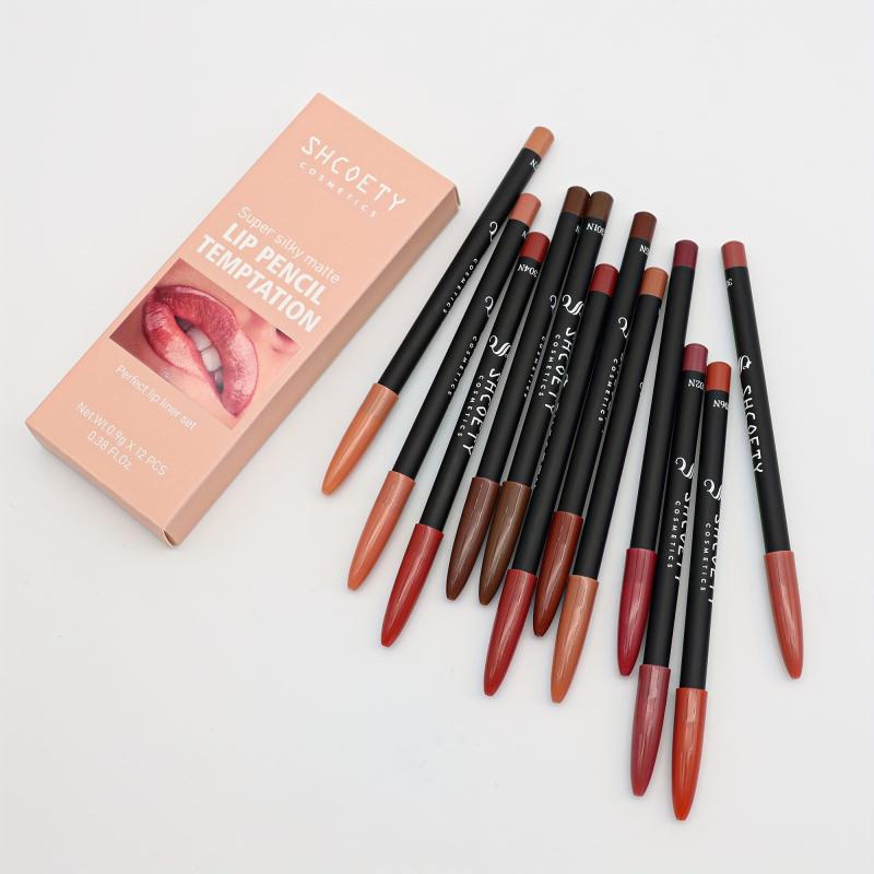 12 Matte Lip Liner Set Purple Red Long Lasting Waterproof Makeup