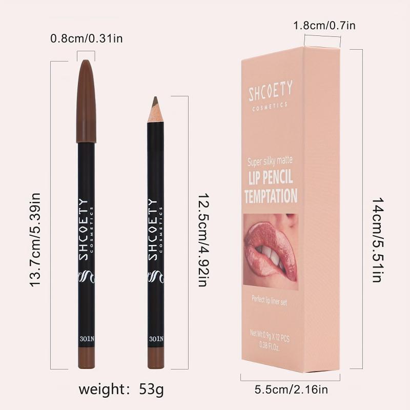 12 Matte Lip Liner Set Purple Red Long Lasting Waterproof Makeup
