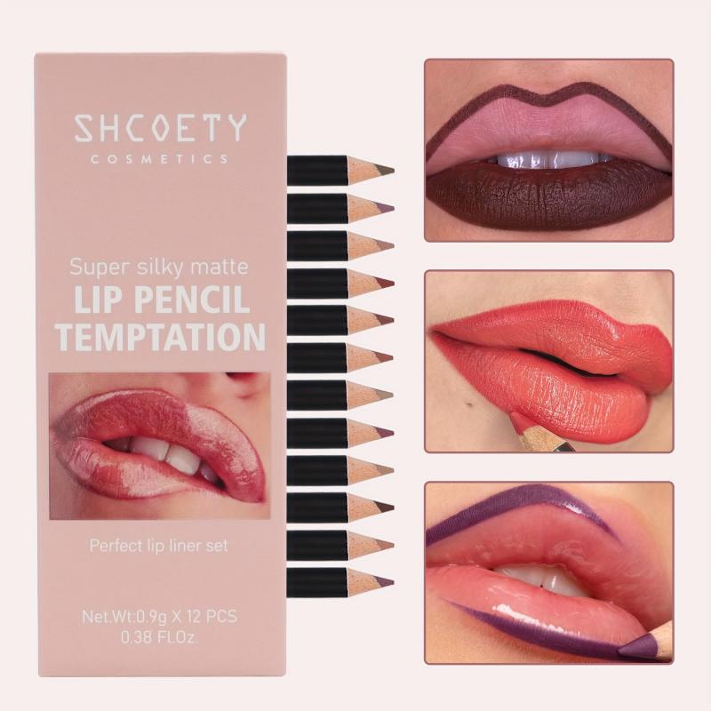 12 Matte Lip Liner Set Purple Red Long Lasting Waterproof Makeup