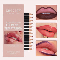 12 Matte Lip Liner Set Purple Red Long Lasting Waterproof Makeup