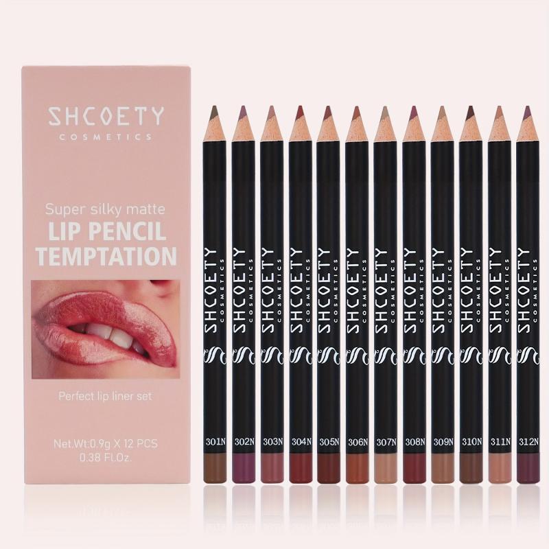 12 Matte Lip Liner Set Purple Red Long Lasting Waterproof Makeup