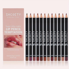 12 Matte Lip Liner Set Purple Red Long Lasting Waterproof Makeup