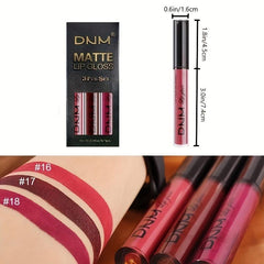 3Pcs Matte Liquid Lipstick Sets Dark Red Brown Lasting 24H Lip Glaze Set
