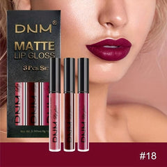 3Pcs Matte Liquid Lipstick Sets Dark Red Brown Lasting 24H Lip Glaze Set