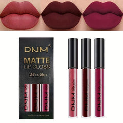 3Pcs Matte Liquid Lipstick Sets Dark Red Brown Lasting 24H Lip Glaze Set
