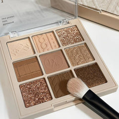 9-Color Matte/Shimmer/Sequin Finish Earth Tone Eyeshadow Palette Orange Brown