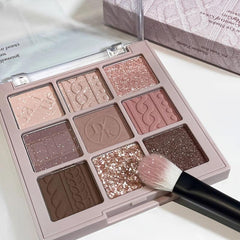 9-Color Matte/Shimmer/Sequin Finish Earth Tone Eyeshadow Palette Orange Brown