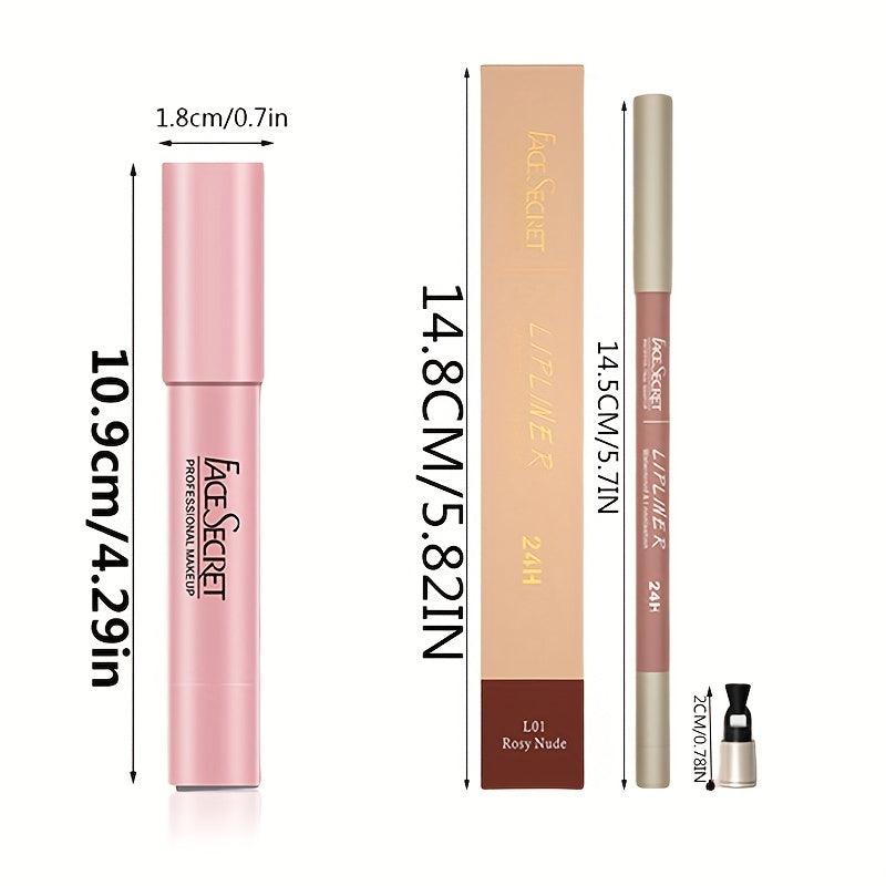 Waterproof Lip Gloss & Lip Liner Combo for Matte, Plumping Lips