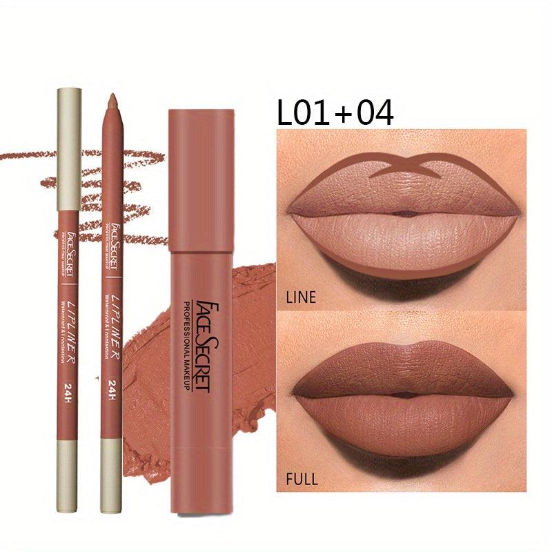 Waterproof Lip Gloss & Lip Liner Combo for Matte, Plumping Lips