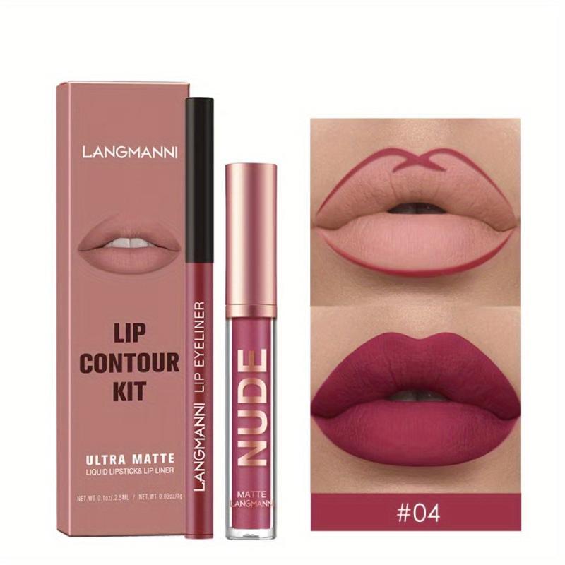 Matte Lip Gloss & Liner Set Non-Sticky Cup Long-Lasting Makeup