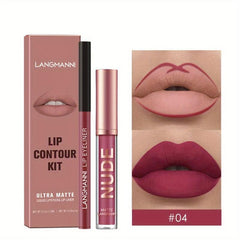 Matte Lip Gloss & Liner Set Non-Sticky Cup Long-Lasting Makeup