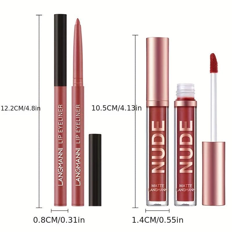 Matte Lip Gloss & Liner Set Non-Sticky Cup Long-Lasting Makeup
