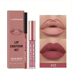 Matte Lip Gloss & Liner Set Non-Sticky Cup Long-Lasting Makeup