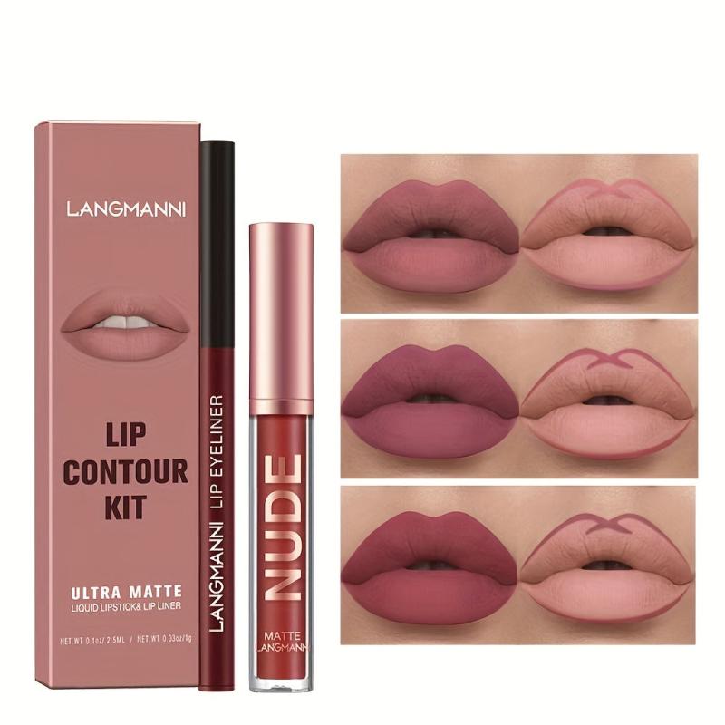 Matte Lip Gloss & Liner Set Non-Sticky Cup Long-Lasting Makeup