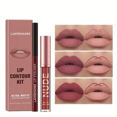 Matte Lip Gloss & Liner Set Non-Sticky Cup Long-Lasting Makeup