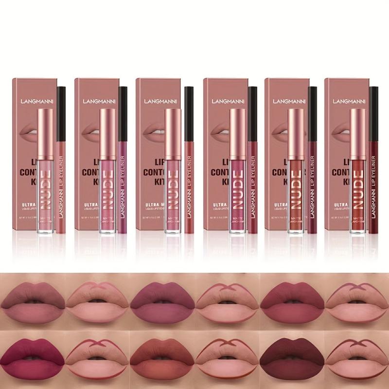 Matte Lip Gloss & Liner Set Non-Sticky Cup Long-Lasting Makeup