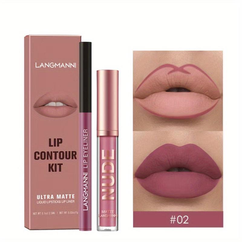 Matte Lip Gloss & Liner Set Non-Sticky Cup Long-Lasting Makeup