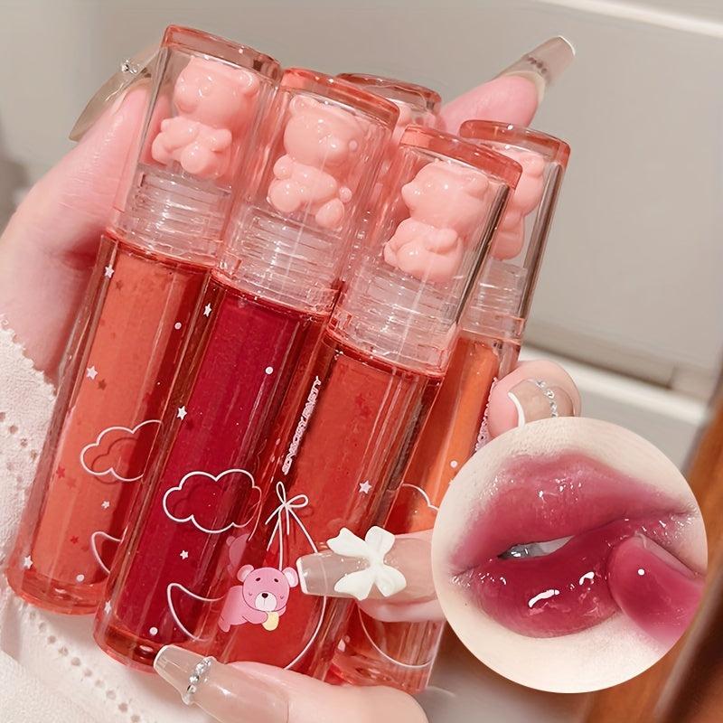 6 Colors Bear Mirror Lip Gloss Hydrating Long-Lasting Lip Glaze