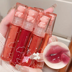 6 Colors Bear Mirror Lip Gloss Hydrating Long-Lasting Lip Glaze