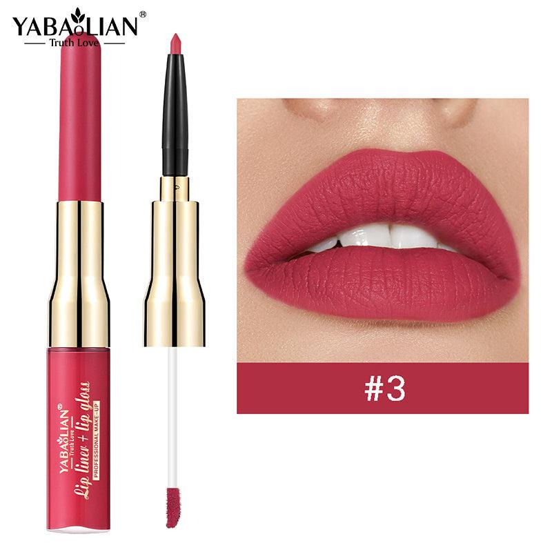 YABAOLIAN 12 2 In 1 Lip Gloss Lip Liner Bright Lips Matte Waterproof