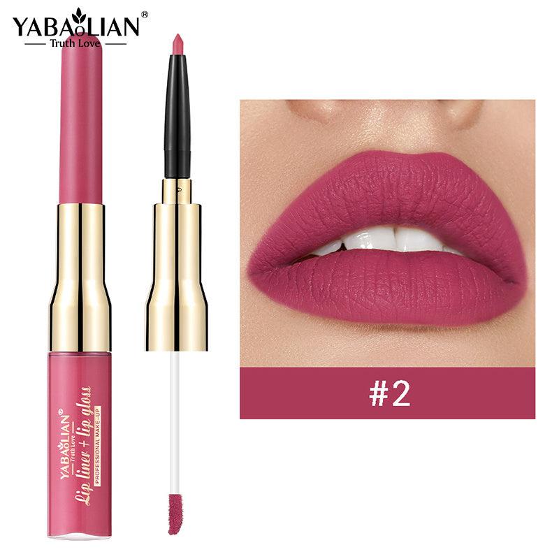 YABAOLIAN 12 2 In 1 Lip Gloss Lip Liner Bright Lips Matte Waterproof