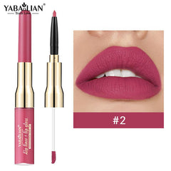YABAOLIAN 12 2 In 1 Lip Gloss Lip Liner Bright Lips Matte Waterproof