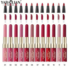 YABAOLIAN 12 2 In 1 Lip Gloss Lip Liner Bright Lips Matte Waterproof