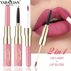 YABAOLIAN 12 2 In 1 Lip Gloss Lip Liner Bright Lips Matte Waterproof