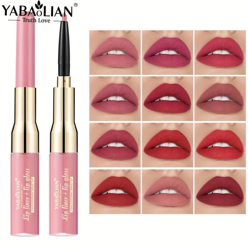 YABAOLIAN 12 2 In 1 Lip Gloss Lip Liner Bright Lips Matte Waterproof