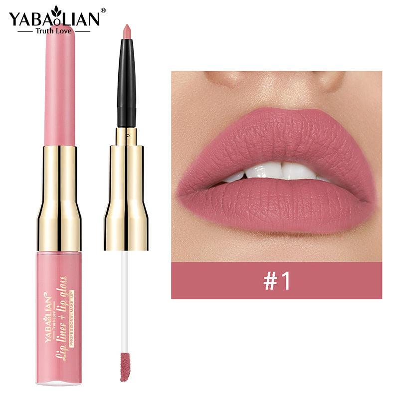 YABAOLIAN 12 2 In 1 Lip Gloss Lip Liner Bright Lips Matte Waterproof
