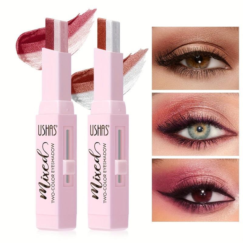 Two Tone Eyeshadow Stick Waterproof Long Lasting Eye Makeup Brown Red Tone