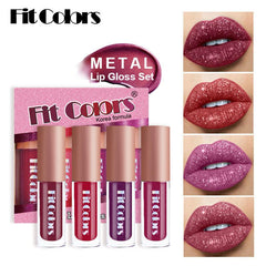 4 Pack Velvet Lip Gloss Set Diamond Shine Non Fading Glaze