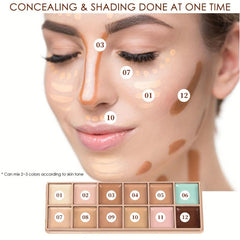 12-Color Waterproof Concealer Palette for Even Skin Tone
