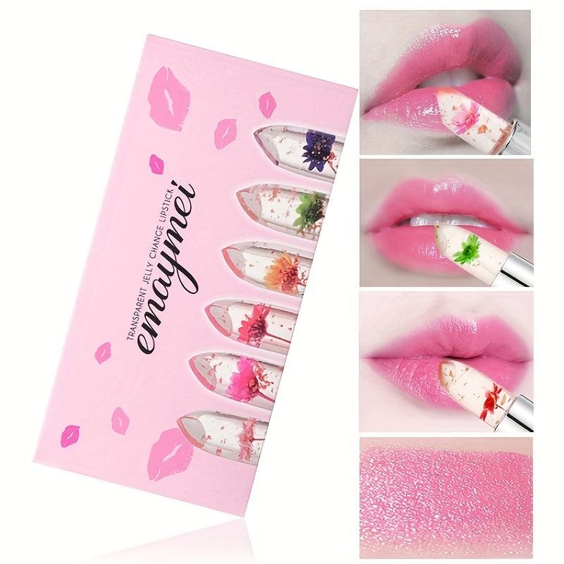 Set of 6 Color-Changing Jelly Lipsticks with Moisturizing Formula