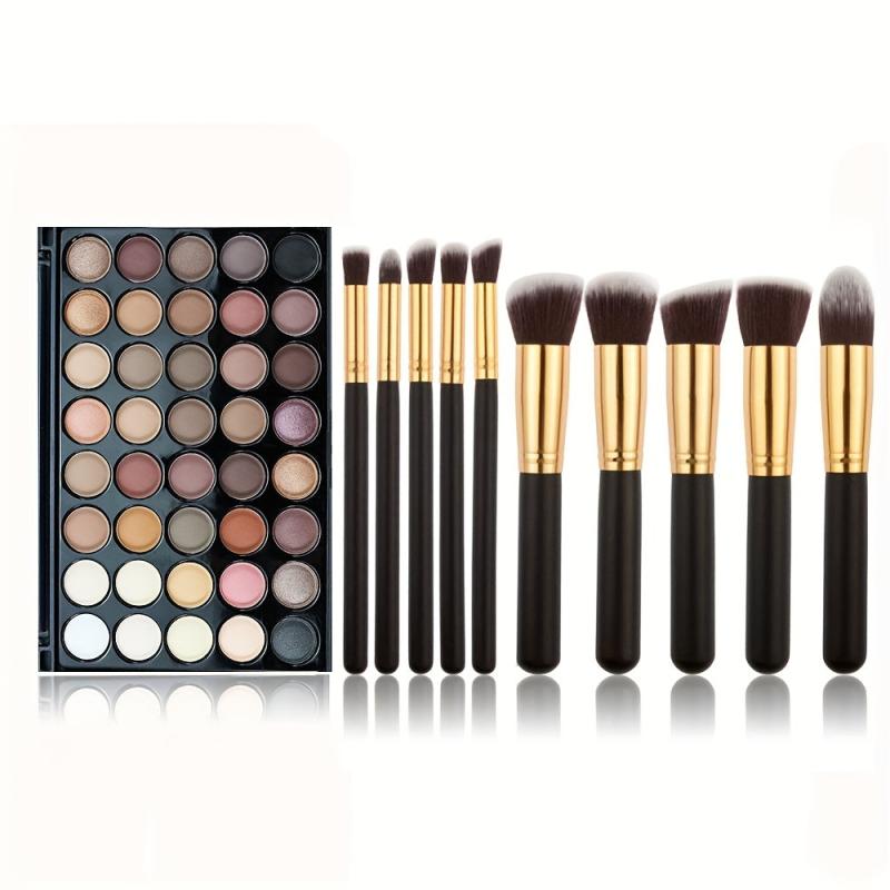 40 Colors Eyeshadow Palette Matte Rainbow Tone Cosmetics with 10pcs Brushes