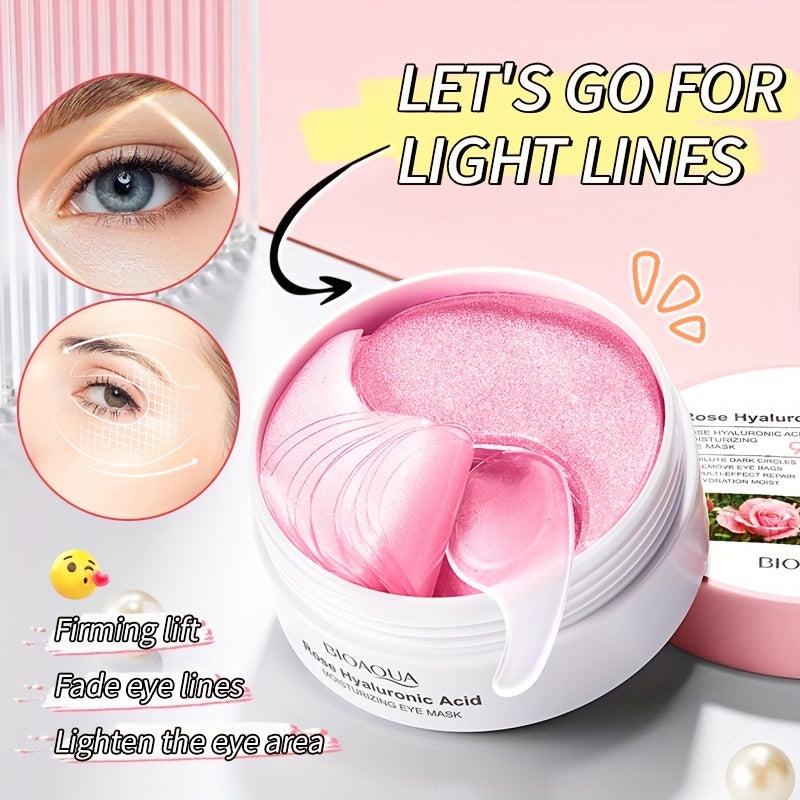 60pcs Rose Hyaluronic Acid Eye Masks for Moisturizing and Dark Circle Reduction