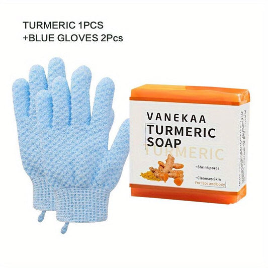 Turmeric Soap & Exfoliating Gloves for Soft Skin