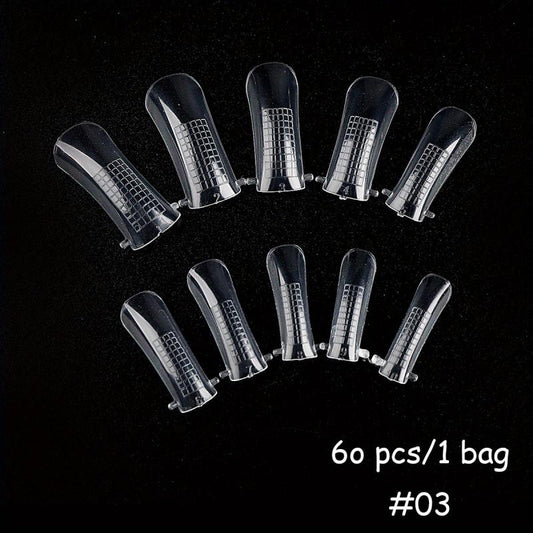 60pcs Nail Extension Stencils Clear Nail Tips Salon DIY Home Art