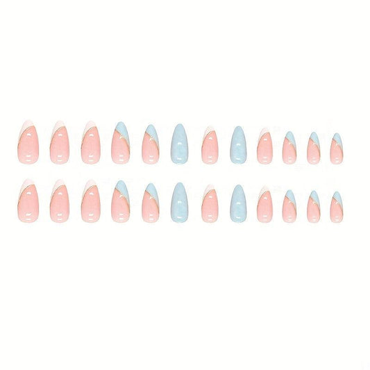 24pcs French Tip Press On Nails with Sequins Glossy False Nails