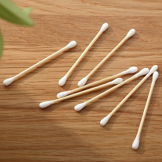 100pcs Disposable Cotton Swabs Double-ended Wooden Swabs Sanitary Cotton Buds