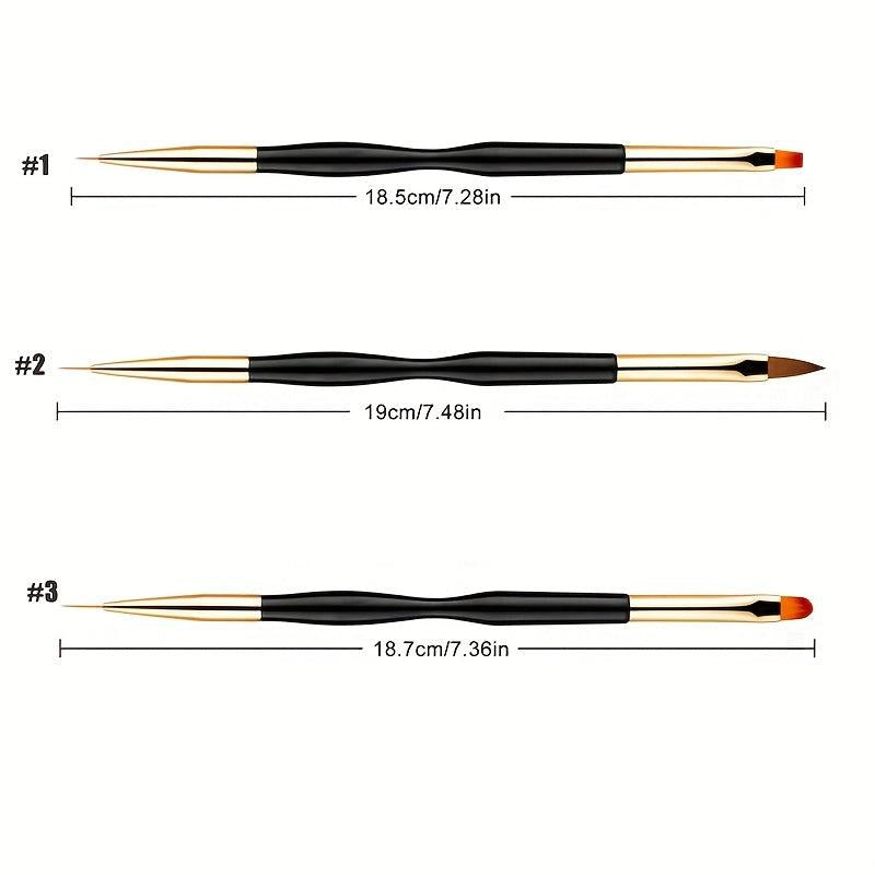 3 Pcs Nail Art Brushes Set Gel Polish Nail Art Pen Painting Tools