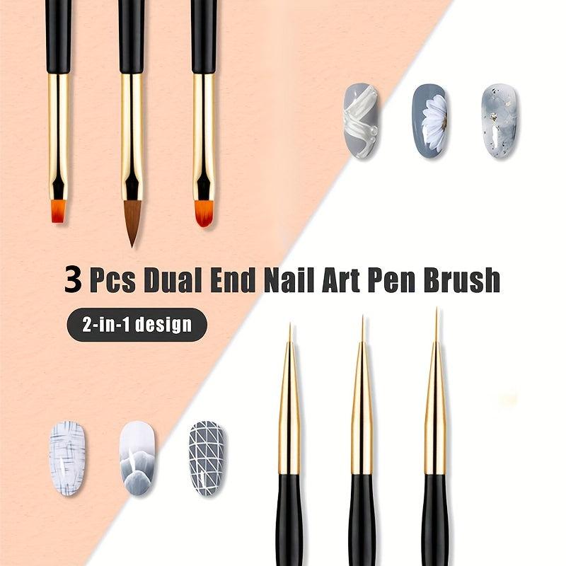 3 Pcs Nail Art Brushes Set Gel Polish Nail Art Pen Painting Tools