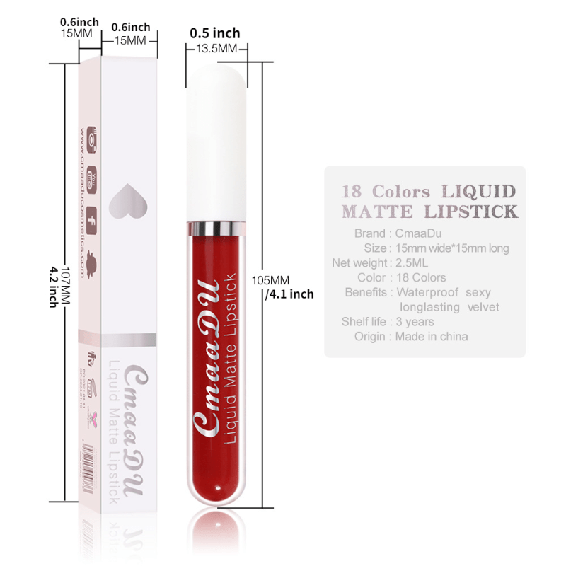 Long Lasting Matte Lipstick in 18 Shades Waterproof