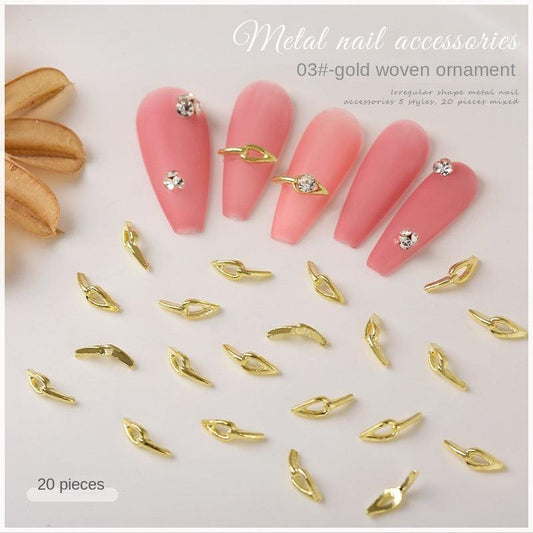 20 pcs 3D DIY Nail Art Braided Twist Metal Ornaments Alloy Nail Accessories
